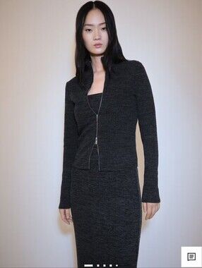 NWT Mango Ribbed Zip-Up Sweater in Charcoal